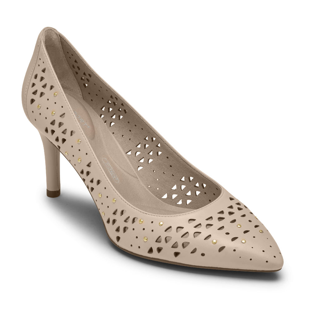 Rockport Womens Heels Beige - Total Motion 75mm Perforated Studded - UK 586-USLNMV